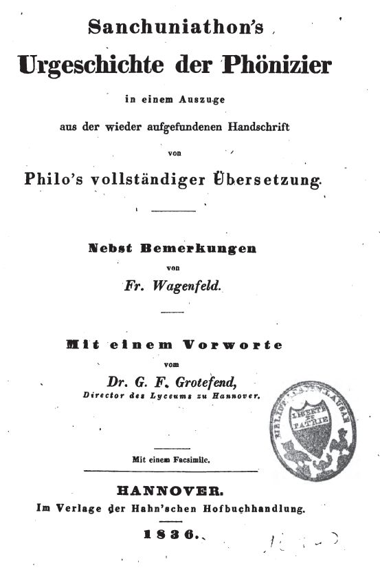Der Fehler seines Lebens: Georg Friedrich Grotefend steuerte das Vorwort zu Wagenfelds Geschichtsfälschung bei. Quelle: Google