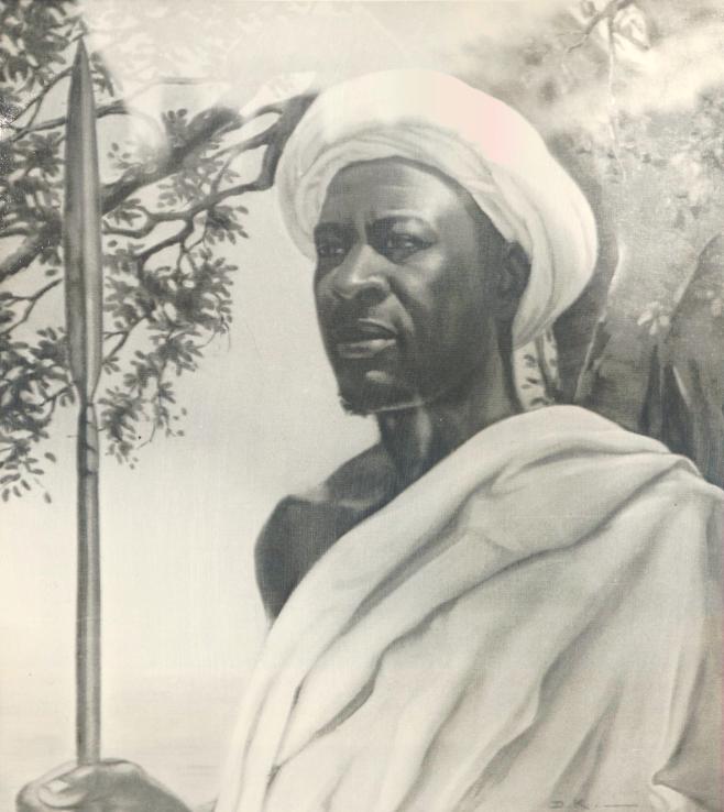 Ein Portrait des Chiefs Mkwawa, gemalt von Frau B. Kingdon, Frau eines örtlichen Gouverneurs. Das Gemälde hängt im Mausoleum, umbenannt in Mkwawa Memorial Museum, von Iringa in Tansania. Quelle: Staatsarchiv Bremen
