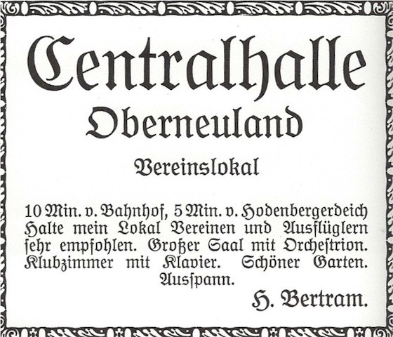 Anzeige des Wirts Heinrich Bertram. Quelle: Sophie Hollanders, Oberneuland. Bilder aus alten Truhen, 1981
