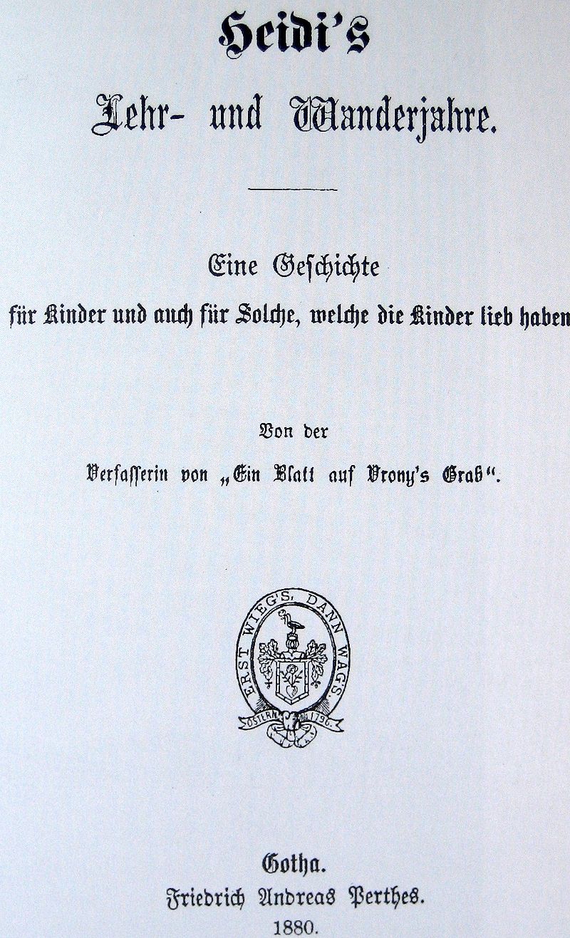 Ein Welterfolg: Titelblatt der Heidi-Erstausgabe von 1880. Quelle: Wikicommons