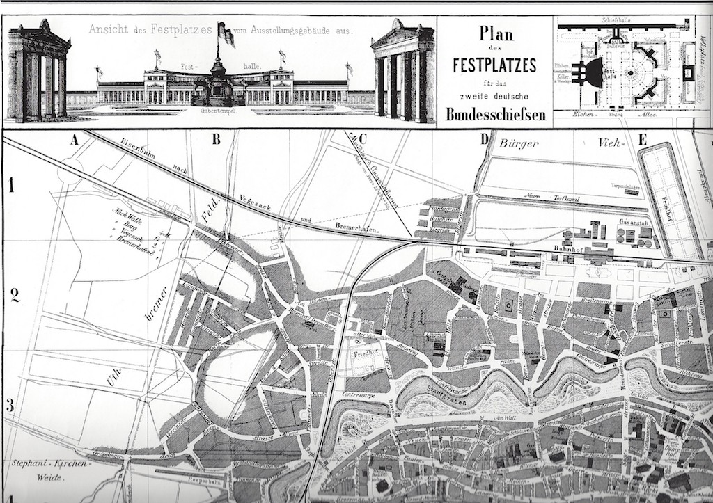 Massenhaft verkauft: der Stadtplan für Besucher des Bundesschießens. Quelle: Herbert Schwarzwälder, Blick auf Bremen, Bremen 1985