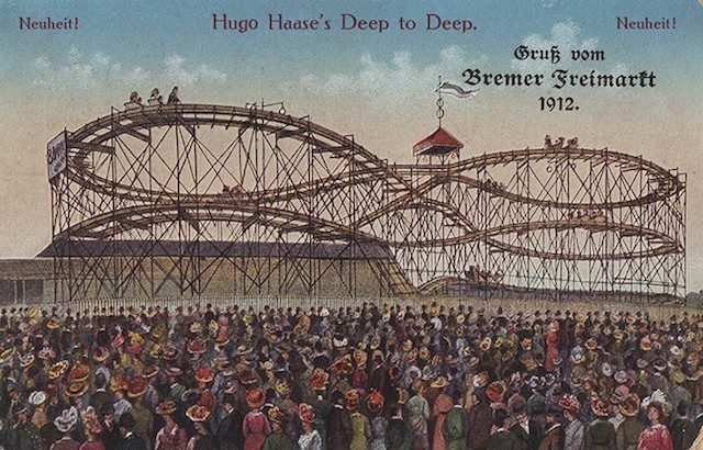 historische Postkarte einer Achterbahn auf Bremer Freimaak