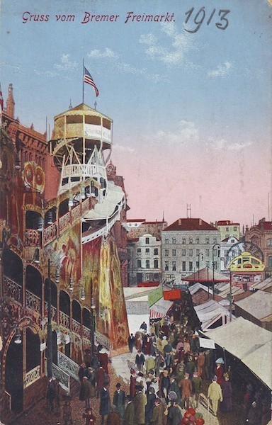 Postkarte eienr Riesenrutsche auf dem Freimaak 1913